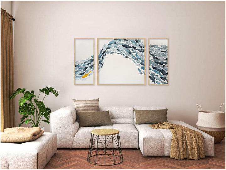 "Goldfish"Set of Three Framed Textured Wall Art