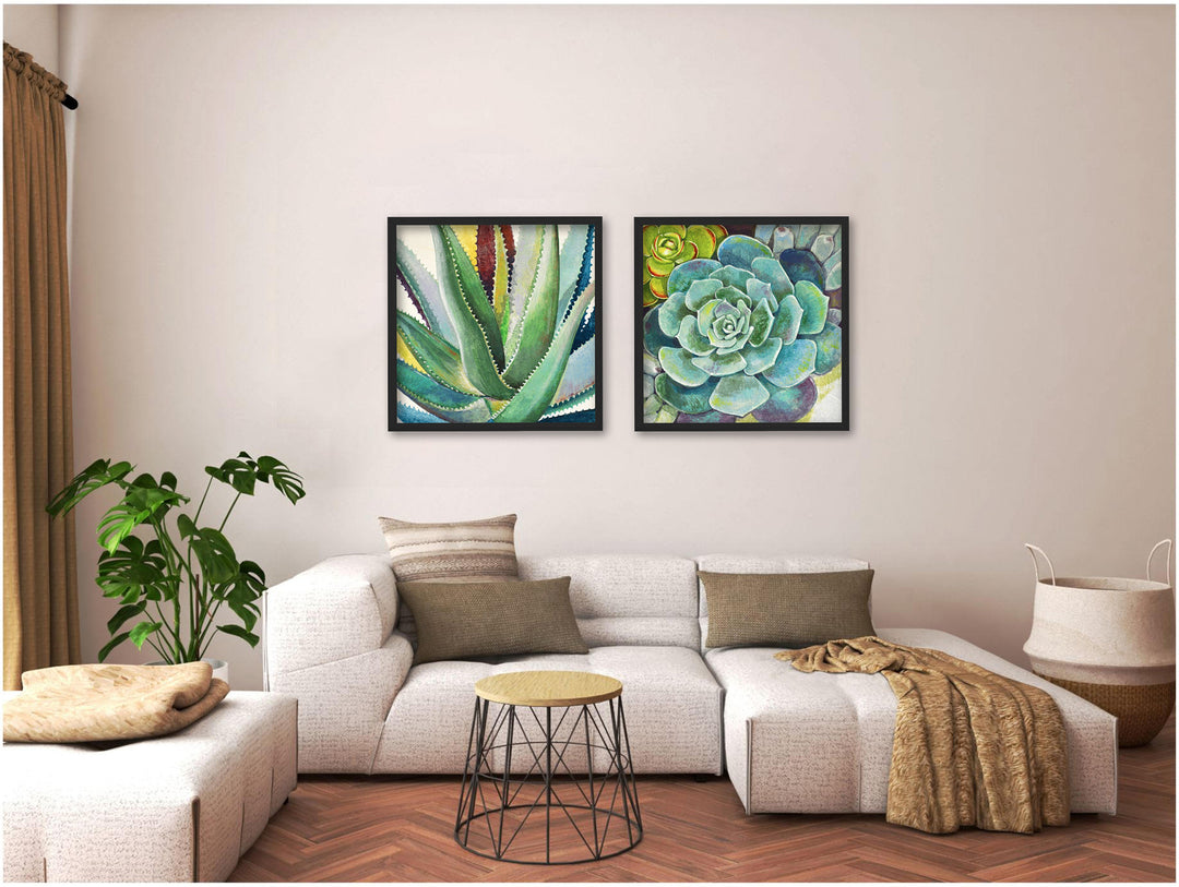 "Brilliant Succulents I/II "Set of Two Framed Textured Wall Art