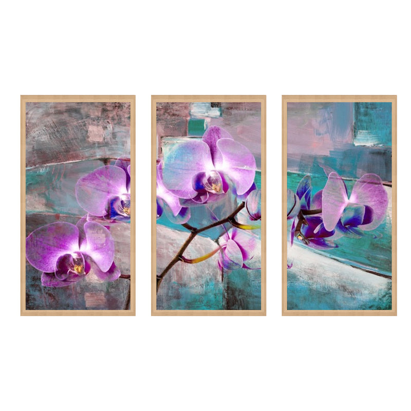 "Painted Petals XIX" Set of Three Framed Canvas Wall Art