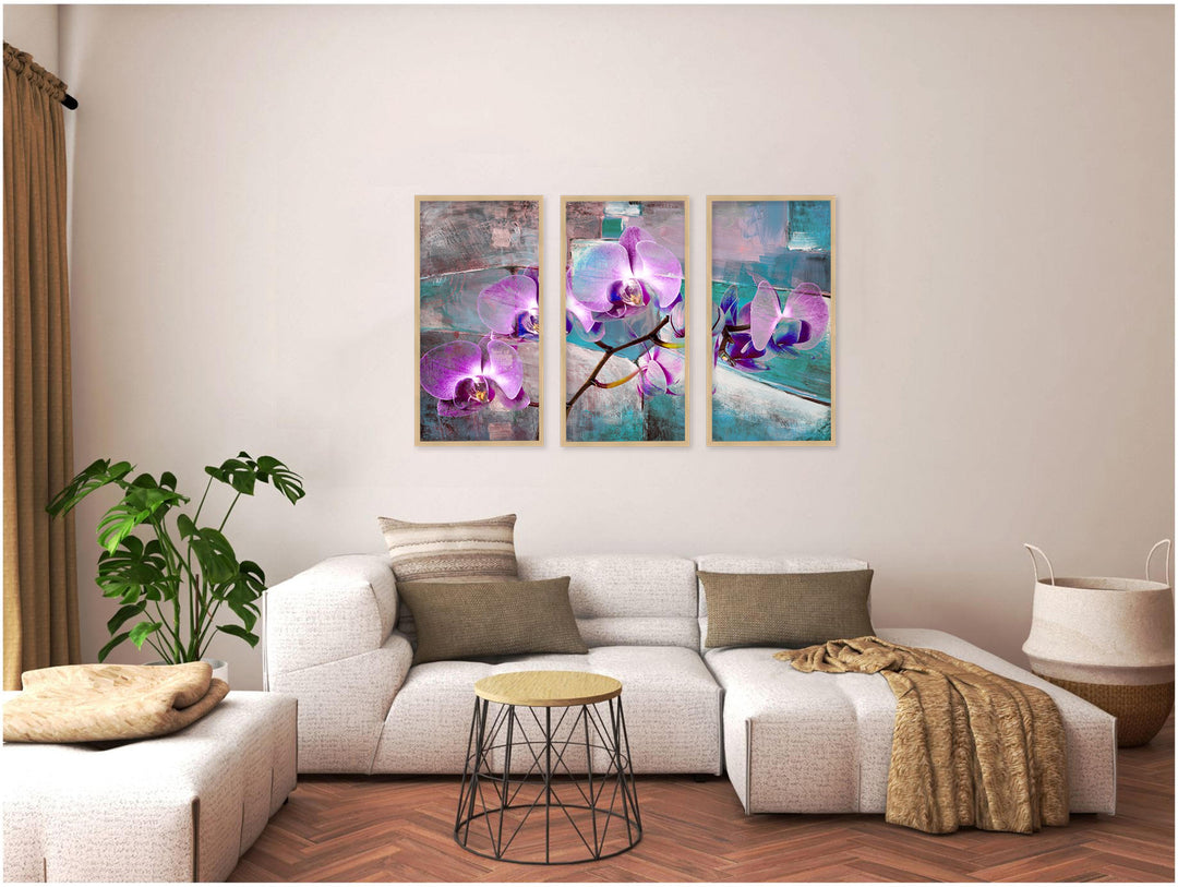 "Painted Petals XIX"Set of Three Framed Textured Wall Art