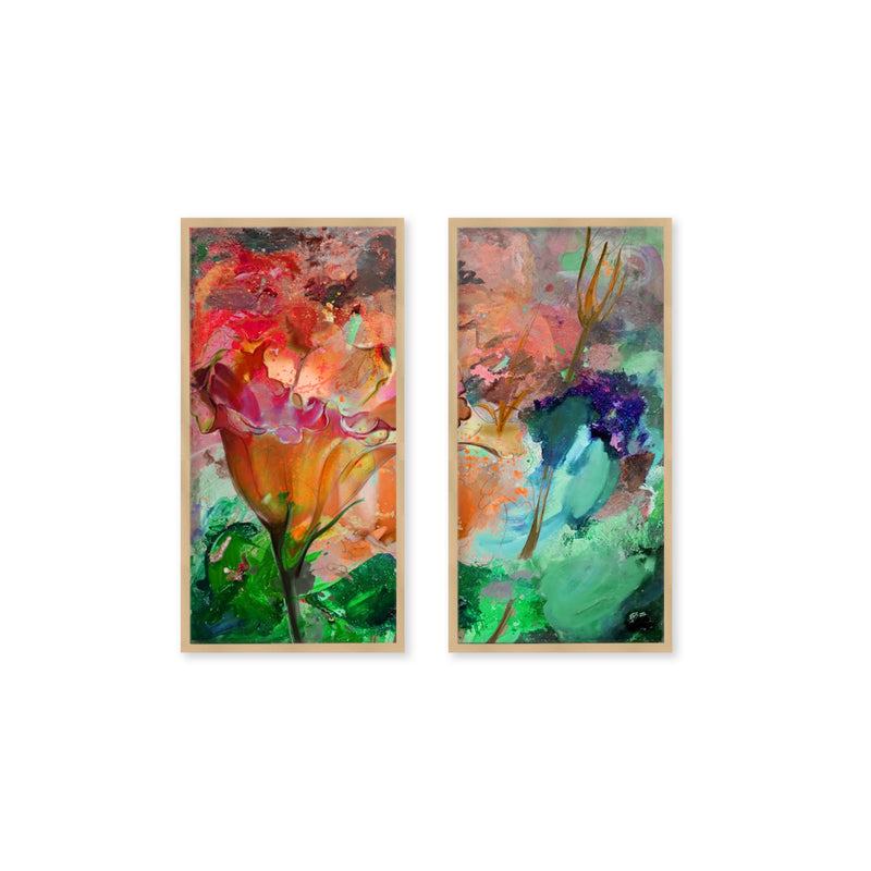 "Painted Petals LXI"Set of Two Framed Textured Wall Art