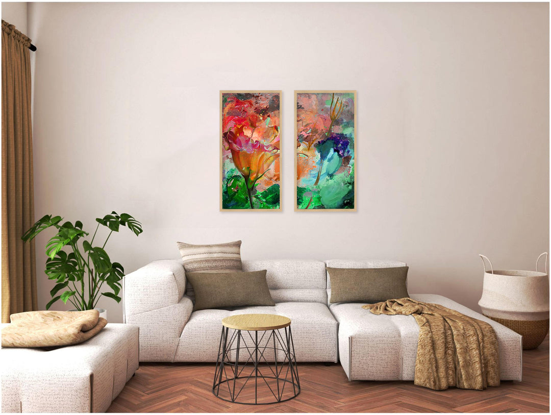 "Painted Petals LXI"Set of Two Framed Canvas Wall Art
