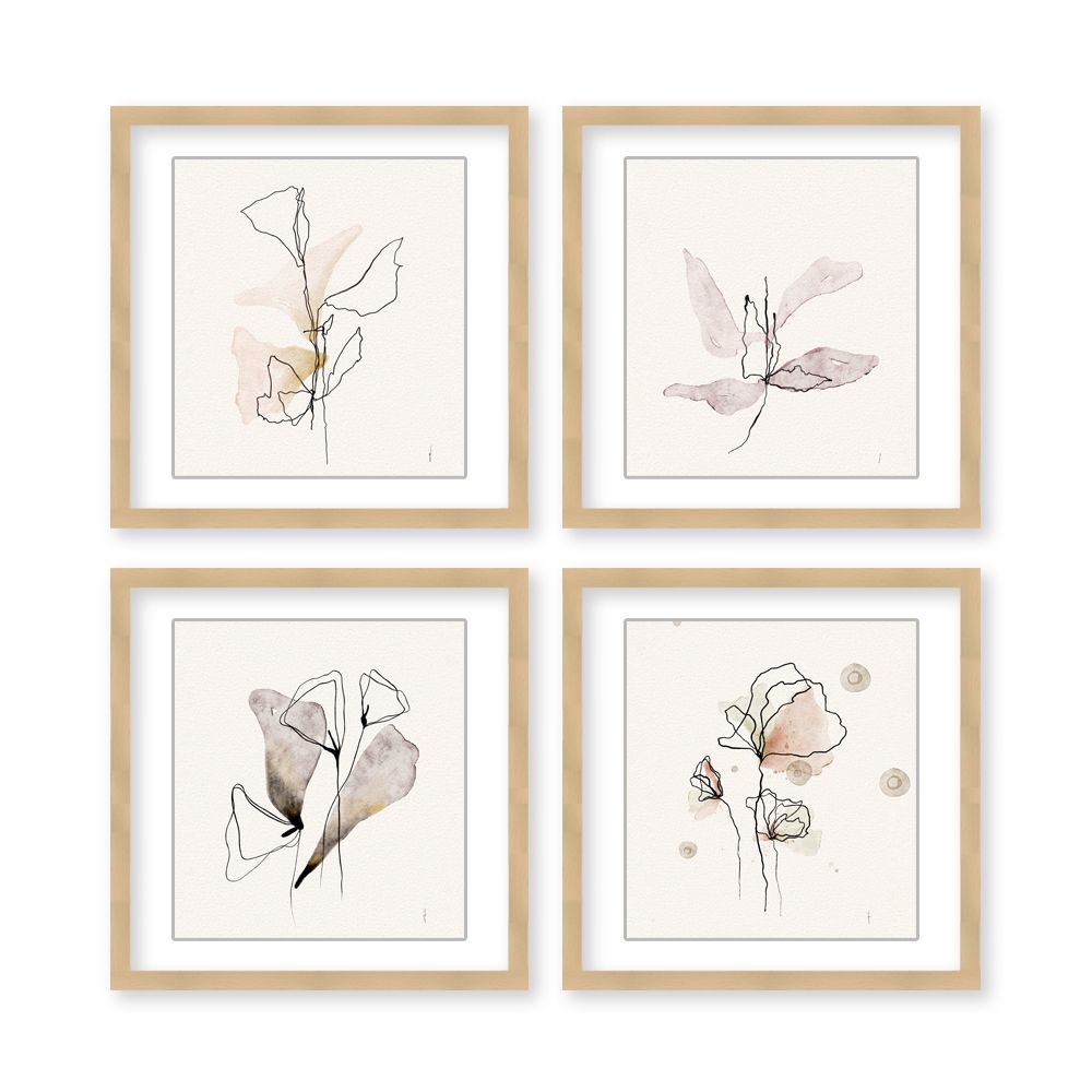 Open box Fluttering Blossoms: A Quad of Abstract Florals and Butterflies Framed Matted Print Wall Art wall art