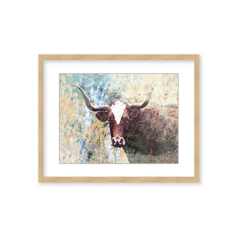 "Long Horns" Framed Matted Print Wall Art