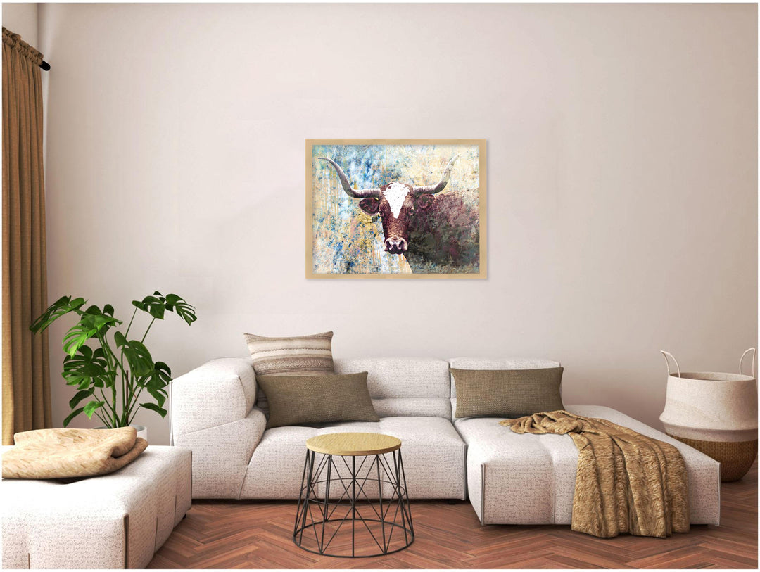 "Long Horns" Framed Textured Wall Art