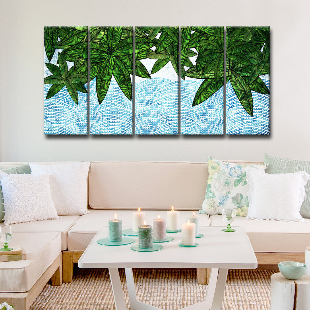 Open box Leaves by the Shore' 5 Piece Wrapped Canvas Wall Art Set wall art