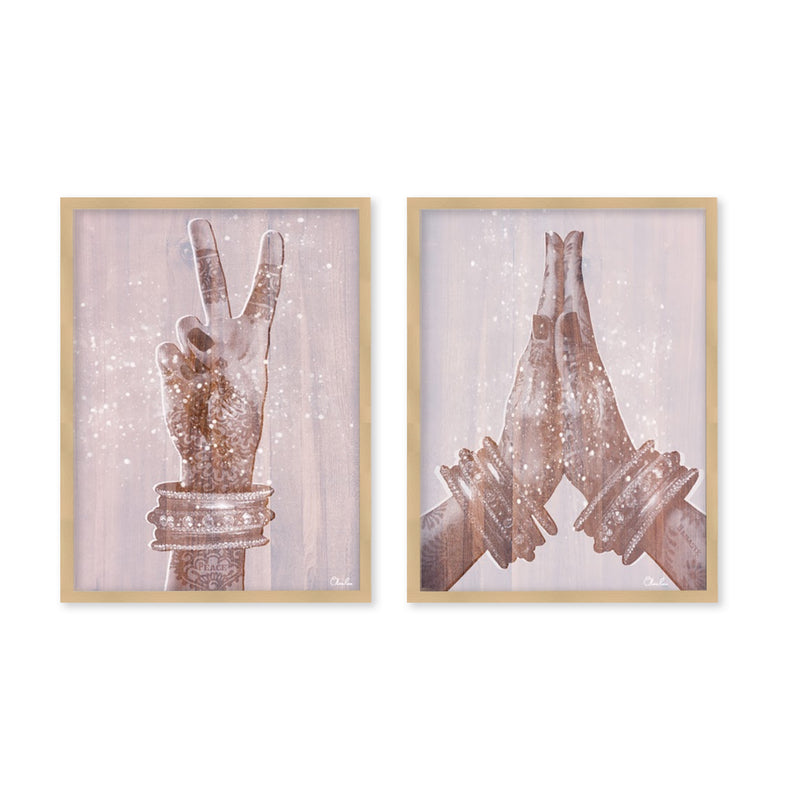 "Peace And Namaste"Set of Two Framed Textured Wall Art