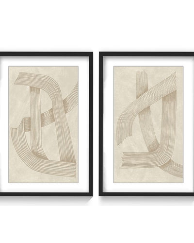 "Abstract Sophisticated Line Diptych" Framed Matted Print  Wall Art
