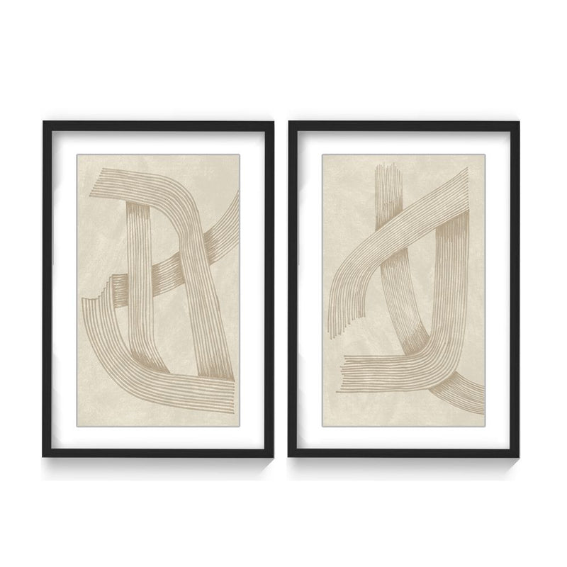 "Abstract Sophisticated Line Diptych" Framed Matted Print  Wall Art