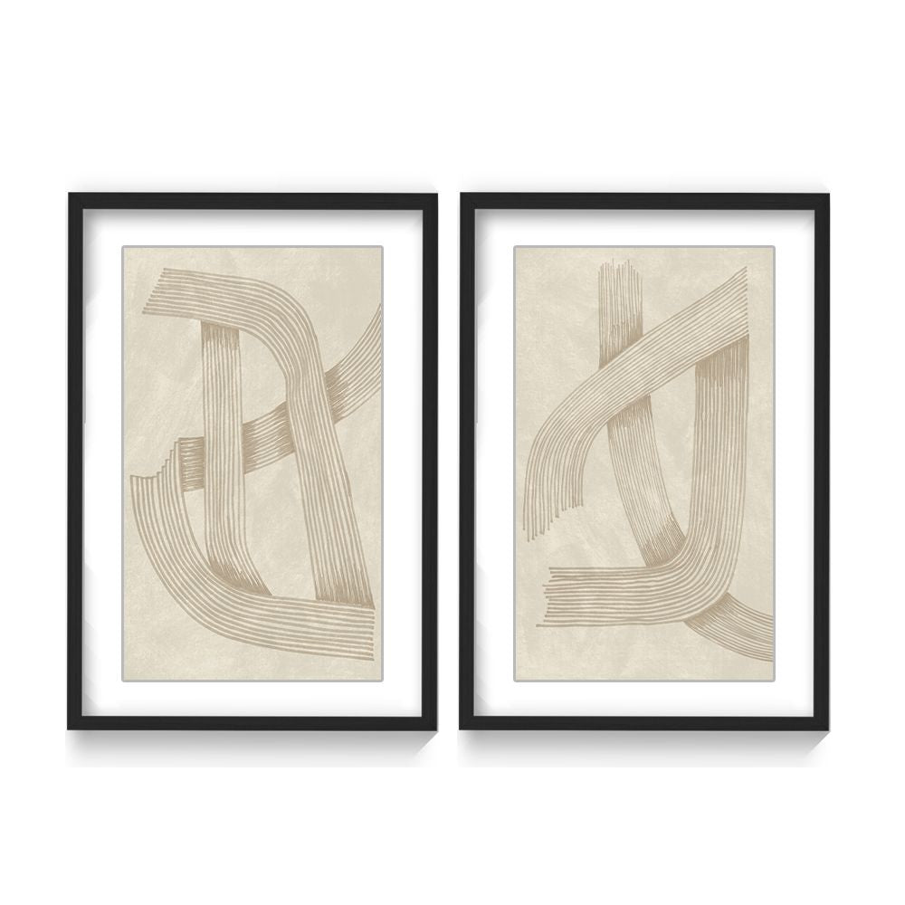 Open box Abstract Sophisticated Line Diptych Framed Matted Print Wall Art wall art