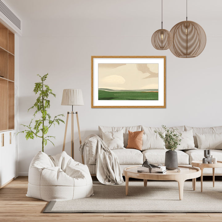 "Ethereal Horizons: Sky and Field in Grand Scale" Framed Matted Print Wall Art