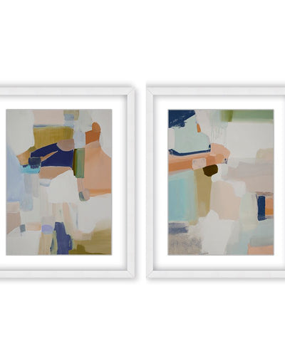 "Opulent Serenity: Pastel Abstract Diptych"  Framed Matted Print Wall Art