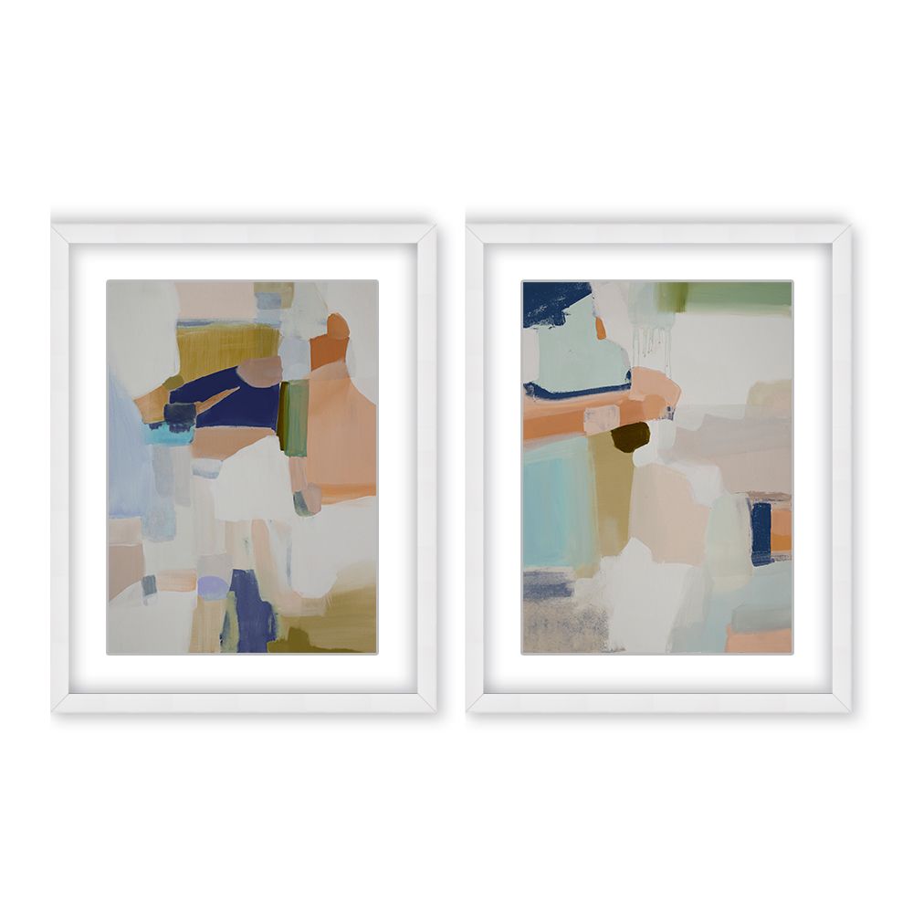Open box Opulent Serenity: Pastel Abstract Diptych Framed Matted Print Wall Art wall art