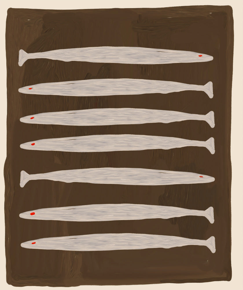 "Seven White Fish Pattern" by Josie George — Animal Wall Art