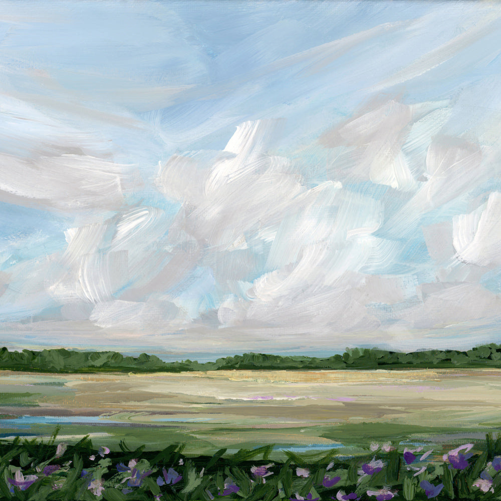 "Cloudy Meadow With Flowers" by Nicole Walsh — Landscape Wall Art