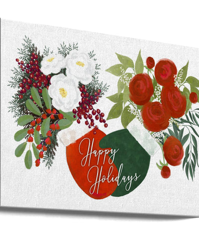 "Floral mittens Happy holidays in white" Wrapped Canvas Wall Art