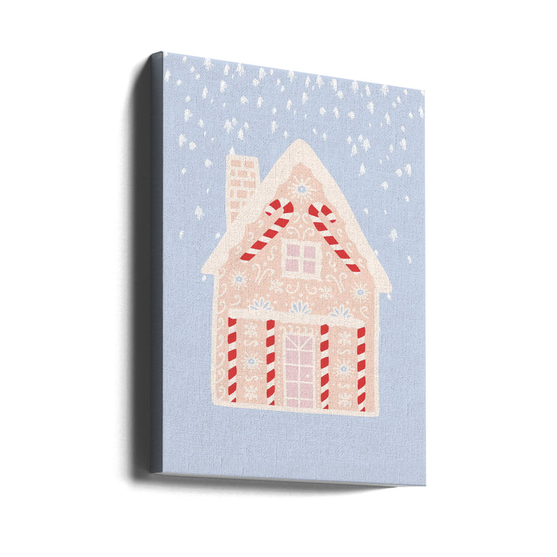 "Blue Gingerbread House" Wrapped Canvas Wall Art