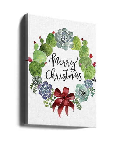 "Cacti and succulent merry Christmas wreath" Wrapped Canvas Wall Art