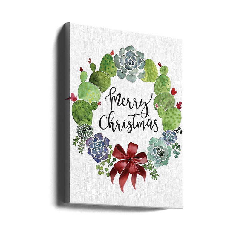 "Cacti and succulent merry Christmas wreath" Wrapped Canvas Wall Art