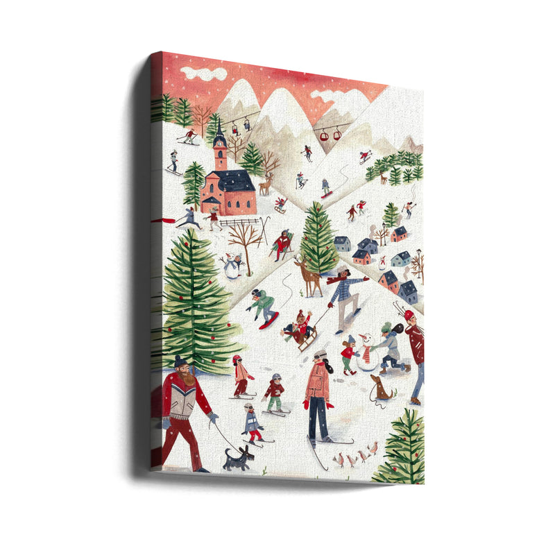 "Mountain landscape with houses in the snow" Wrapped Canvas Wall Art