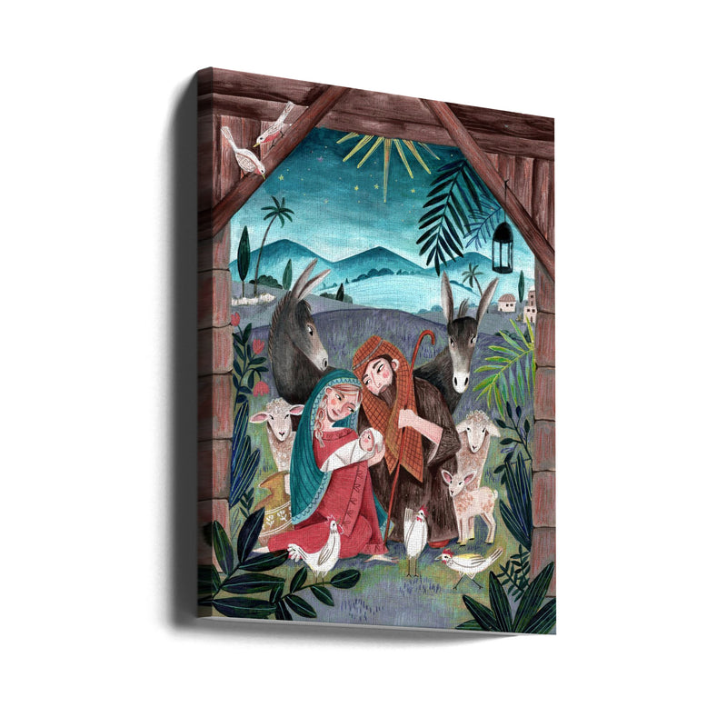 "Christmas with Mary and baby Jesus" Wrapped Canvas Wall Art