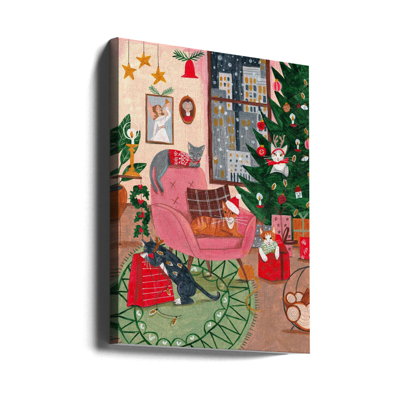 "Christmas Cats in NY" Wrapped Canvas Wall Art