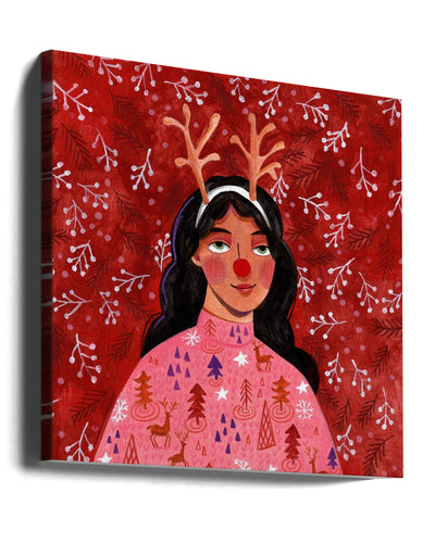 "Modern abstract Christmas portrait woman" Wrapped Canvas Wall Art