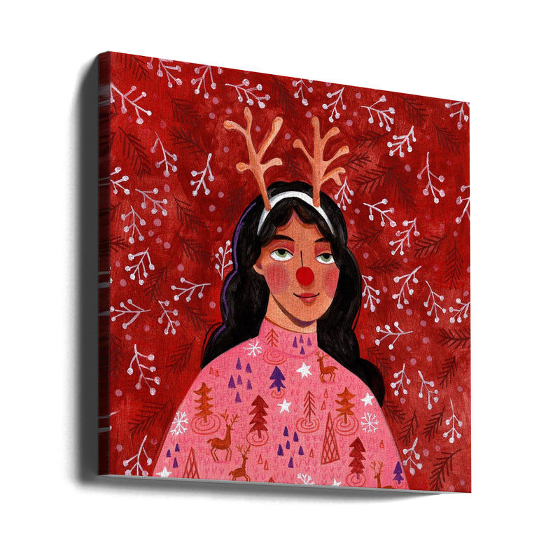 "Modern abstract Christmas portrait woman" Wrapped Canvas Wall Art