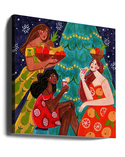 "Festive Christmas fruit women" Wrapped Canvas Wall Art