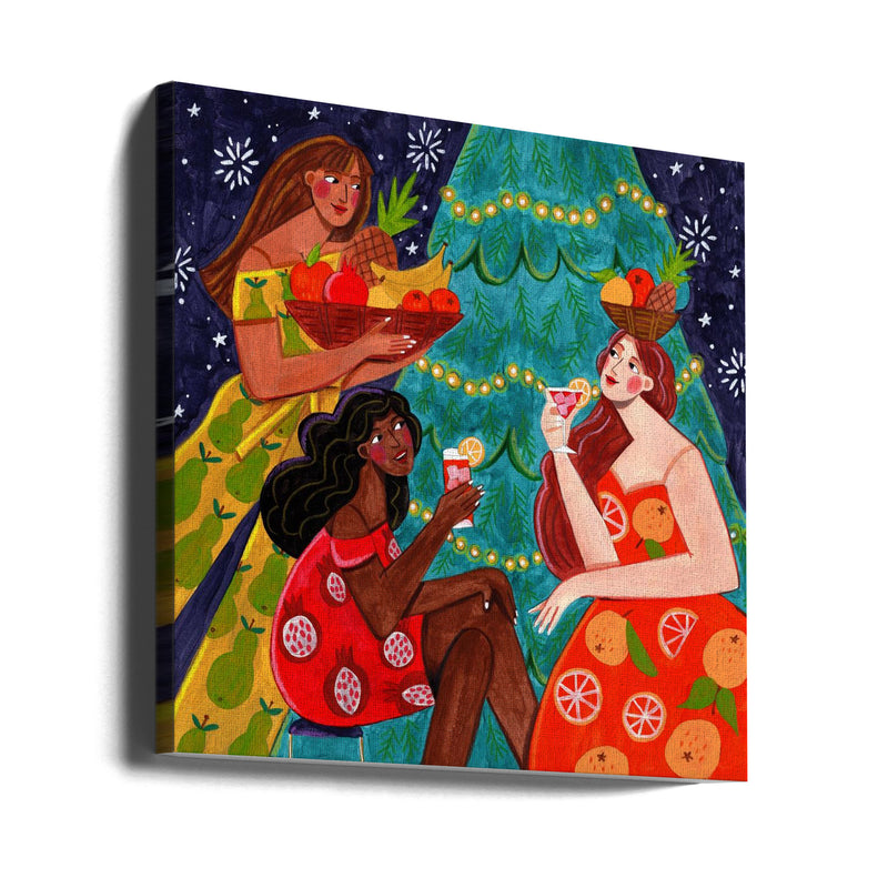 "Festive Christmas fruit women" Wrapped Canvas Wall Art