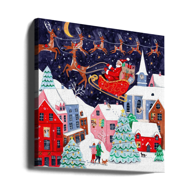 "Santa and his Reindeers" Wrapped Canvas Wall Art