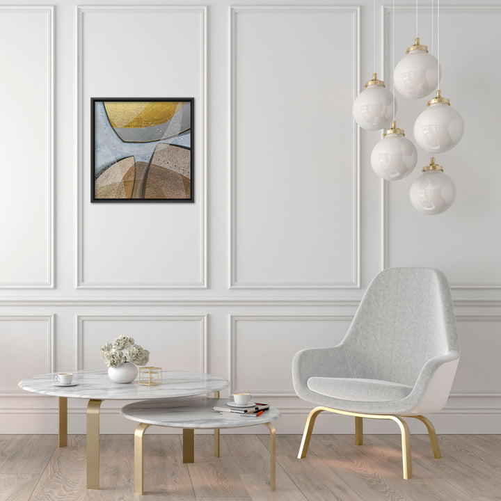 "Gold Leaf Abstract"Framed Embellished Canvas  Wall Art