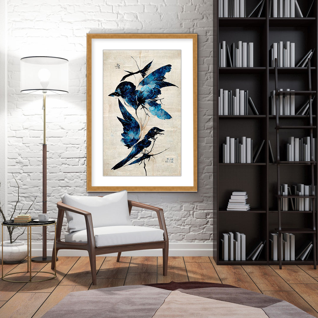 "Blue Birds" Framed Matted Print Wall Art