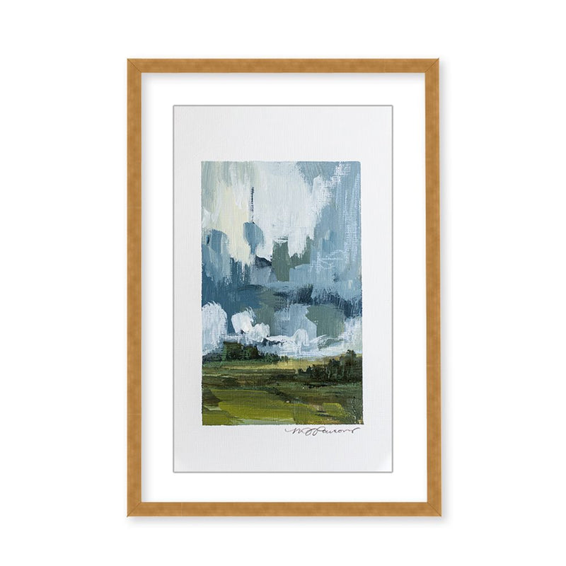 "Etheric Horizon: Abstract Hills under Cloudy Skies" Framed Matted Print Wall Art