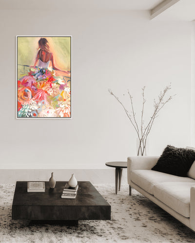 "Blossom Reverie: The Enigmatic Backdrop"Framed Embellished Canvas  Wall Art by Jenny Westenhofer