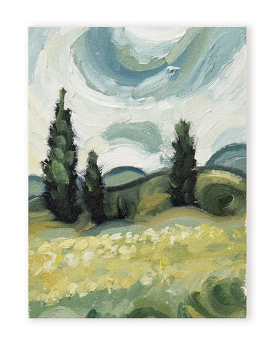 Whirlwind Dreams: Abstract Swirls of Hills and Cloudy Skies by Marion Parsons