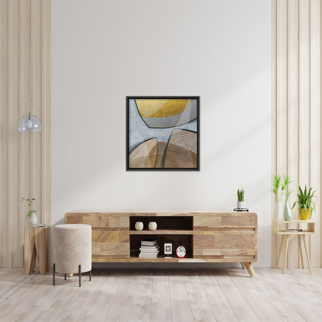 "Gold Leaf Abstract"Framed Embellished Canvas  Wall Art