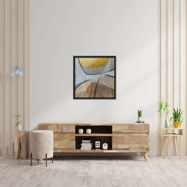 "Gold Leaf Abstract"Framed Embellished Canvas  Wall Art