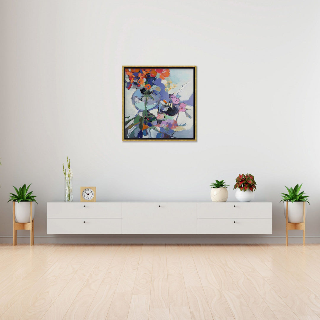 "Orange Poppies"Framed Embellished Canvas  Wall Art