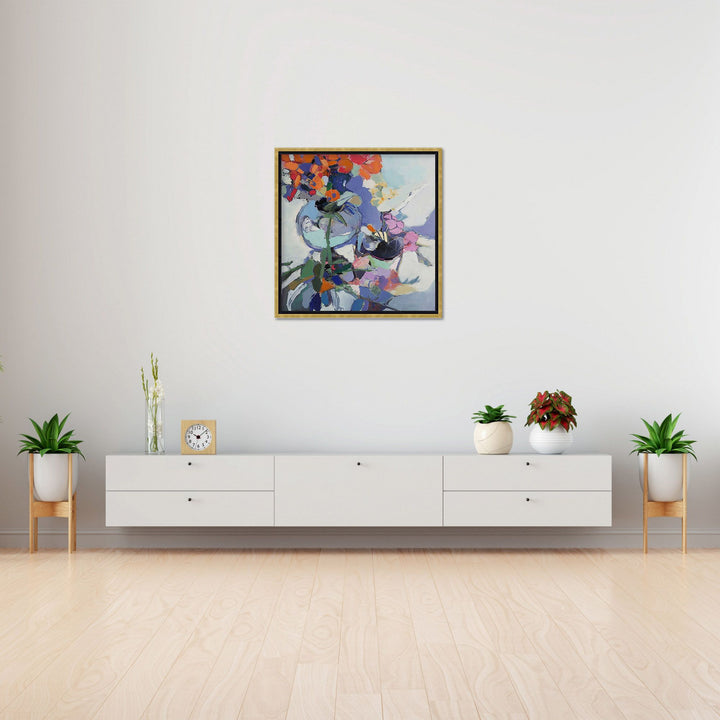 "Orange Poppies"Framed Embellished Canvas  Wall Art