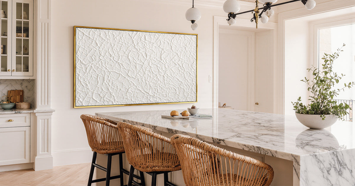 Ready-to-hang textured wall art styled in a modern interior