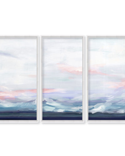 "Cool Horizon Triptych"Framed Embellished Canvas Wall Art