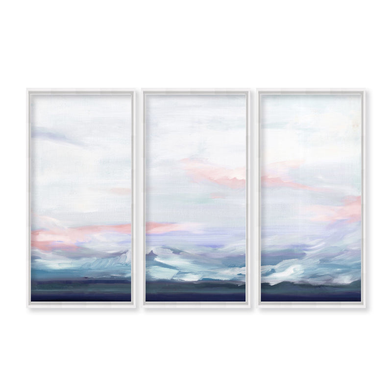 "Cool Horizon Triptych"Framed Embellished Canvas Wall Art