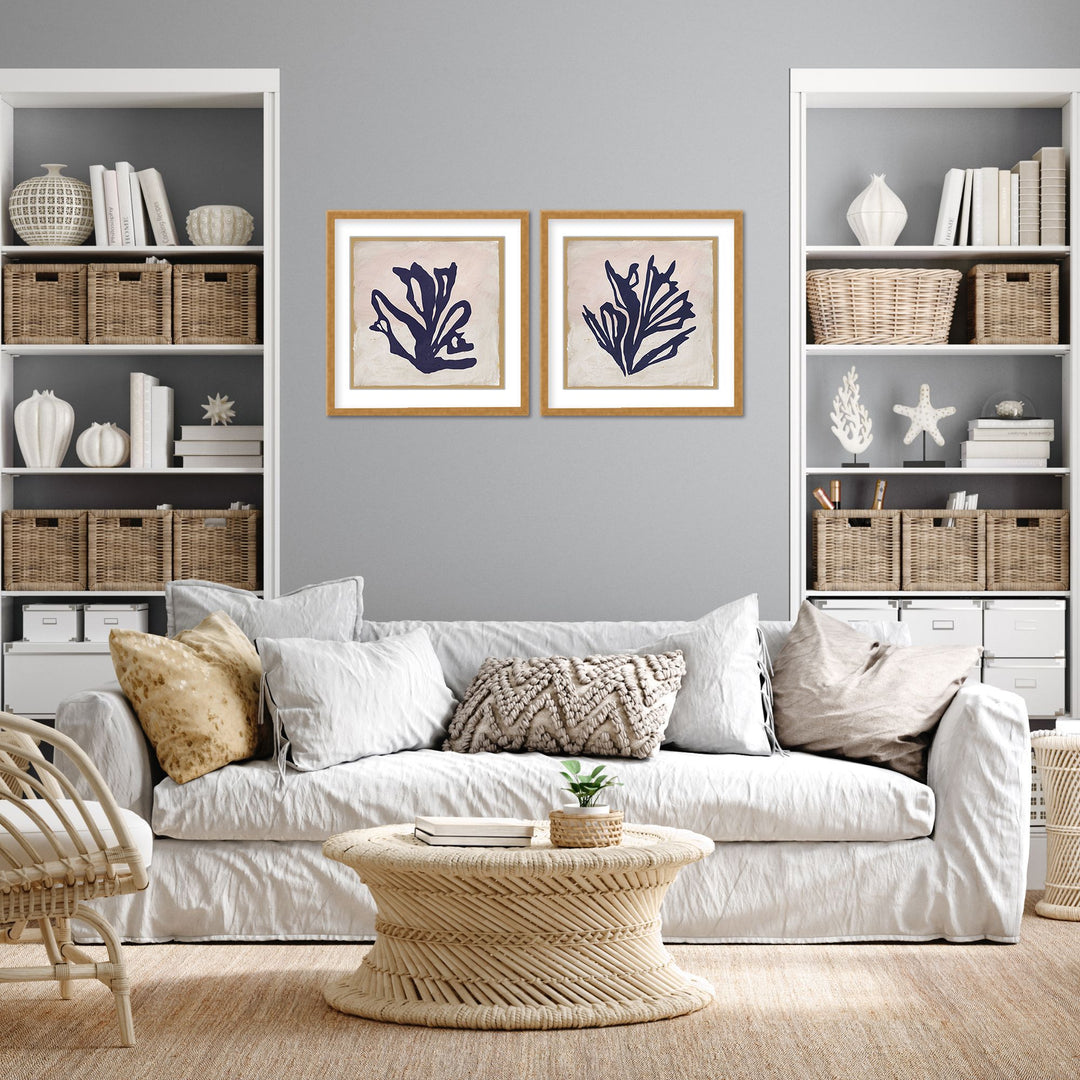 "Chromatic Currents: A Diptych of Plants" Framed Matted Print Wall Art