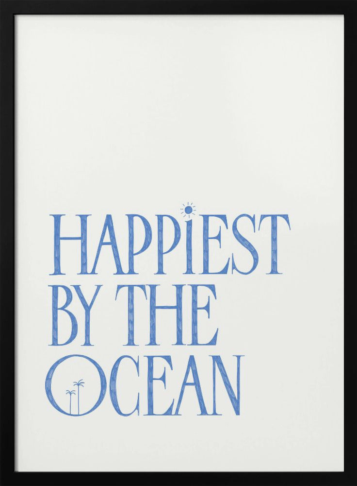 "Happiest by the ocean - summer handlettering text a quote" Framed Textured Wall Art