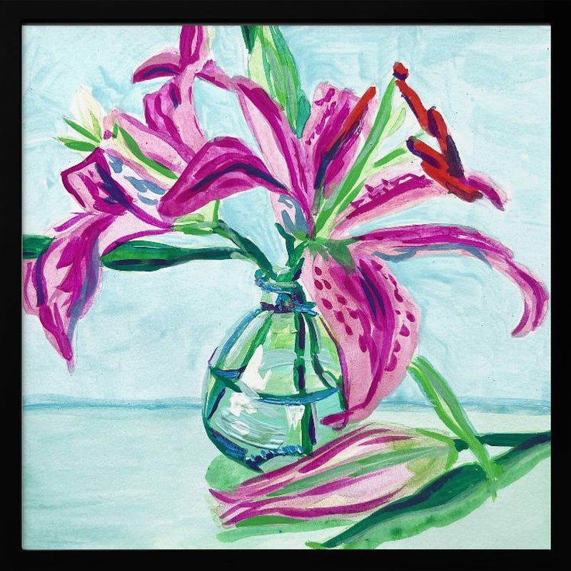 "Pink Lilies" Framed Textured Wall Art