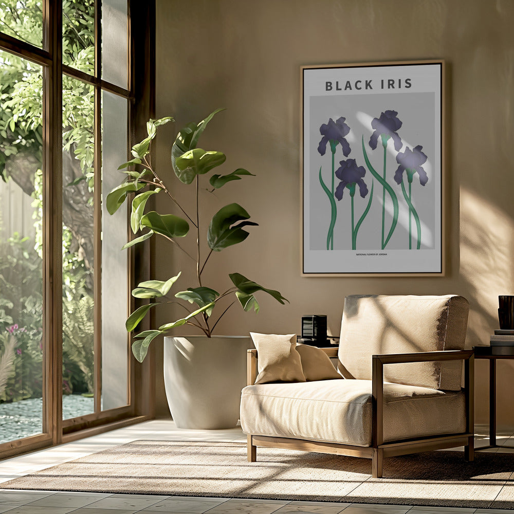 "Black Iris" Framed Textured Wall Art