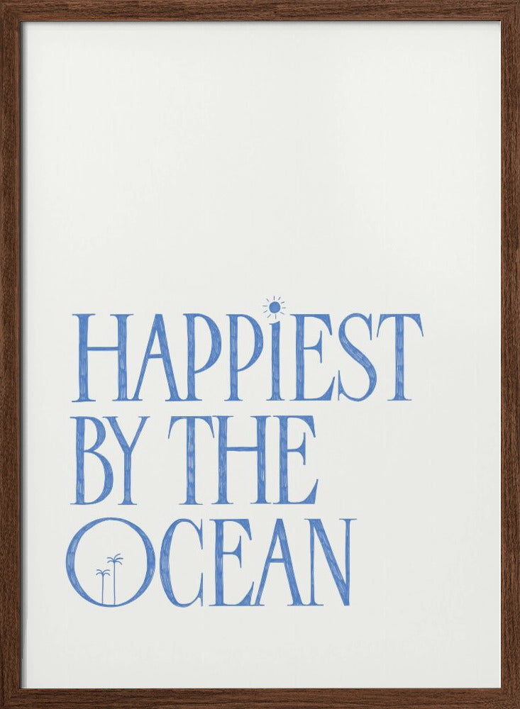 "Happiest by the ocean - summer handlettering text a quote" Framed Textured Wall Art
