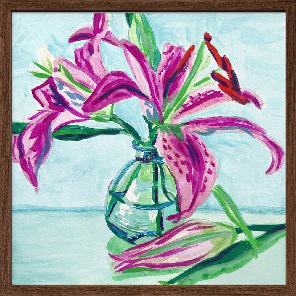 "Pink Lilies" Framed Textured Wall Art