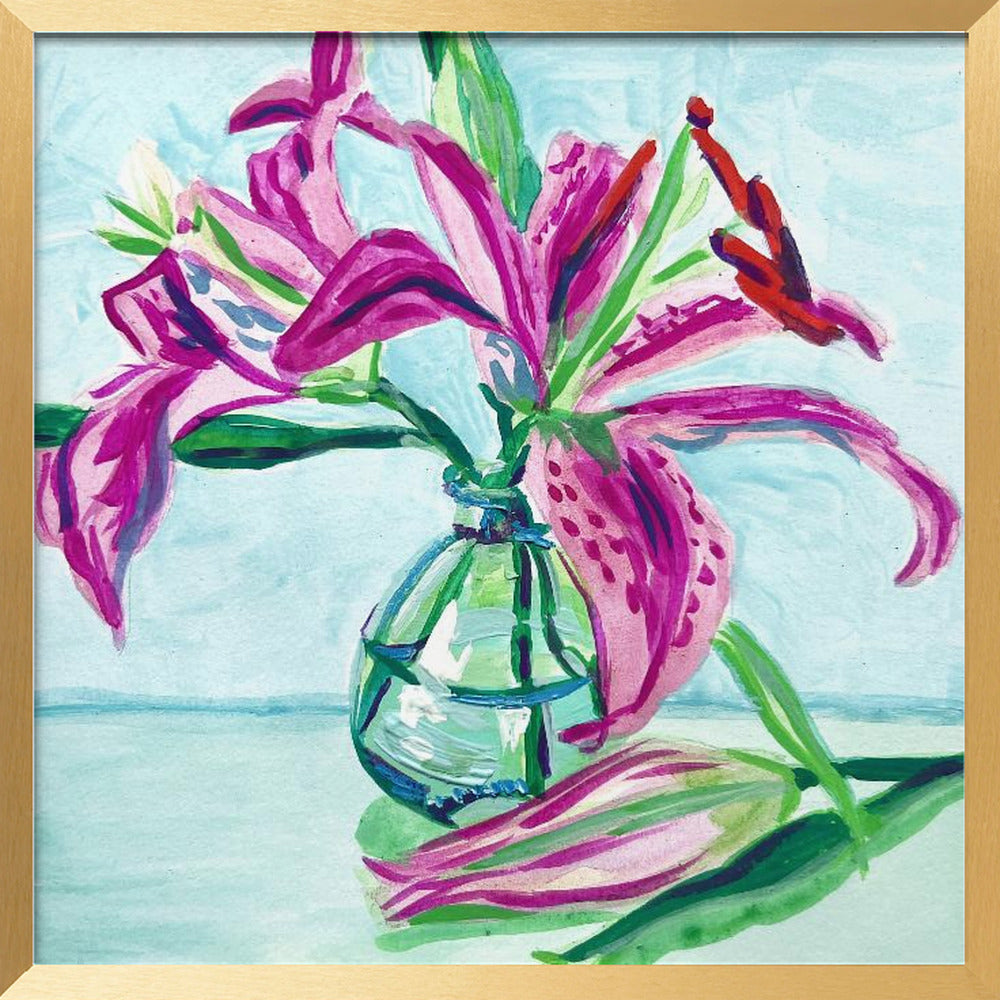 "Pink Lilies" Framed Textured Wall Art